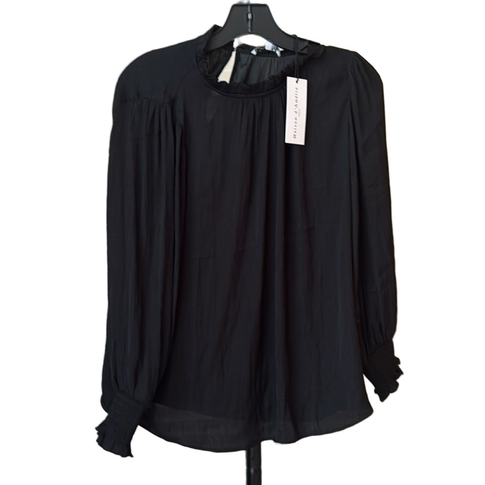 Black Peasant Top Keyhole Button New